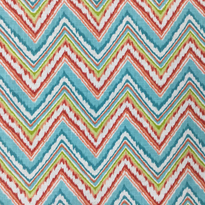 Ikat Chevron Home Decor Fabric |  Turquoise / Orange / Citron Green / White | Upholstery / Drapery | 54" Wide | By the Yard | "Chevron Charade" Capri