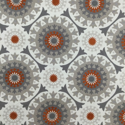 Medallion Jacquard Fabric | Orange / Taupe / Off White / Grey | Heavyweight Upholstery | 54" Wide | By the Yard | Circadia in Quartz