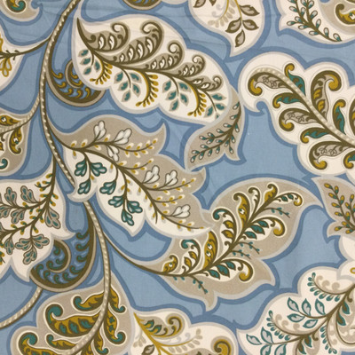 Deco Leaves Home Decor Fabric | Bronze Glitter / Brown / Jade / Blue  | Upholstery / Drapery | 54" Wide | By the Yard | HGTV Home "Deco Drama" Topaz