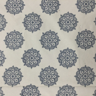 Medallion Home Decor Fabric | Off White / Grey-Blue | Upholstery / Drapery | 54" Wide | By the Yard | Laura and Kiran "Tantra" Dusty Blue