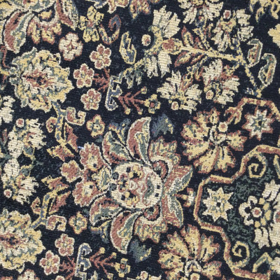 Traditional Damask Jacquard Fabric | Black / Tan | Heavyweight Upholstery | 54" Wide | By the Yard | Brunswick in Onyx