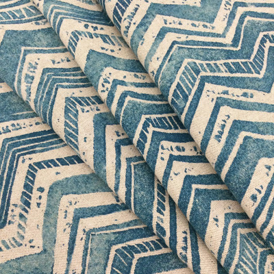 Watercolor Chevron Home Decor Fabric | Blue / Linen | Upholstery / Drapery | 54" Wide | By the Yard | Kaufmann "Jambo" Blue Diamond