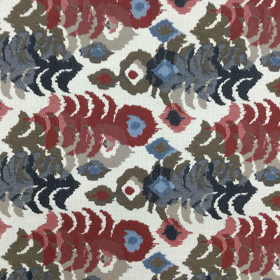 Ikat Design Jacquard Fabric | Red / Blue / Taupe / Off White | Heavyweight Upholstery | 54" Wide | By the Yard | Robert Allen "Pashatex" in Pomegranate