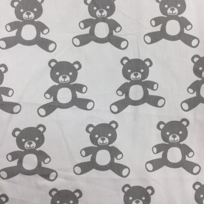 Teddy Bears | Home Decor Fabric | Grey / White | Baby / Juvenile Drapery | 54" Wide | By the Yard