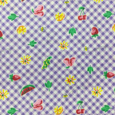 Summer fruit on Purple Gingham | Cherries | Strawberries | Juvenile | Novelty | Flannel Fabric | 44 Wide | 100% Cotton | By The Yard