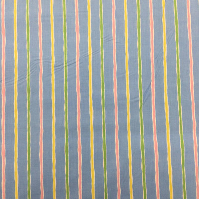 Pastel Stripes on Sky Blue Home Decor Fabric | Polished Apple Basics | Poly Cotton Blend | 44 inch Wide | By The Yard