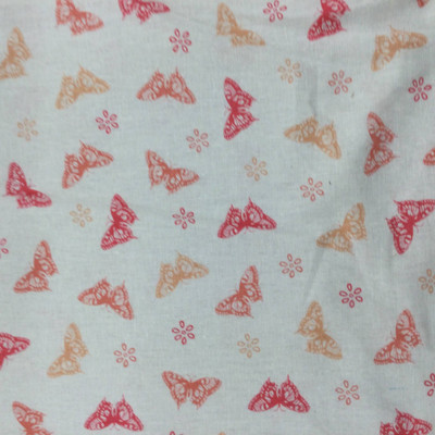 Tossed Butterflies Linen Print Fabric | Pink and Peach on Natural | Linen/Rayon Blend | Apparel | Home Decor | 60 inch Wide | By the Yard