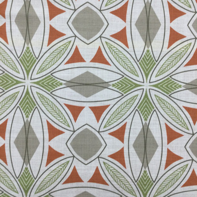 Geometric Fabric in Green / Orange / Grey / Natural Off White | Home Decor / Upholstery / Drapery | 95% Polyester / 5% Linen | 54" W | Regal Fabrics "Meyers in Coral"