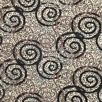 Swirl Design in Black / Brown / Off White | Home Decor Fabric / Upholstery | 100% Polyester | 54" W | By the Yard | Regal Fabrics "Wesley in Blackstone"