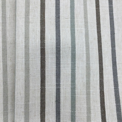 Striped Fabric in Natural Off-White / Mint Green / Grey / Brown  | Upholstery / Slipcovers / Drapery | 54" Wide | By the Yard | Tabitha in Multi