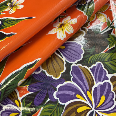 Oilcloth Hibiscus Orange | Heavyweight Oilcloth Fabric | Home Decor Fabric | 47" Wide