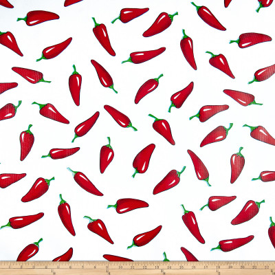 Oilcloth Chiles Red on White | Heavyweight Oilcloth Fabric | Home Decor Fabric | 47" Wide