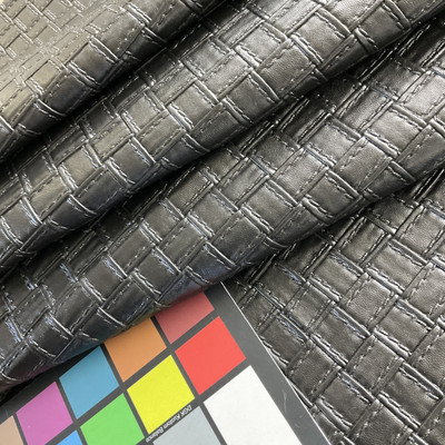 Faux Leather Basketweave Black | Very Heavyweight Faux Leather Fabric | Home Decor Fabric | 54" Wide