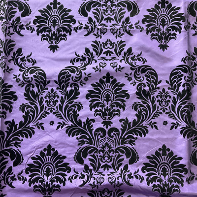 Flocked Damask Taffetta Light Plum/Black | Very Lightweight Taffeta Fabric | Home Decor Fabric | 58" Wide