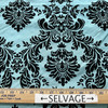 Flocked Damask Taffetta Aqua Blue/Black | Very Lightweight Taffeta Fabric | Home Decor Fabric | 58" Wide