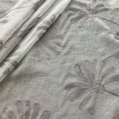 Eroica Oriana Embroidered Sheer Silver | Very Lightweight Woven Fabric | Home Decor Fabric | 54" Wide