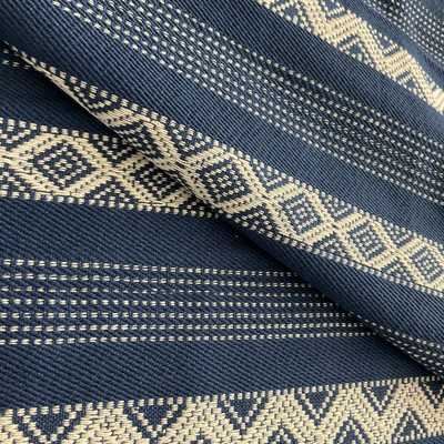 Laura & Kiran Outwest Stripes Cavallo Basketweave Indigo/Natural | Heavyweight Basketweave Fabric | Home Decor Fabric | 54" Wide