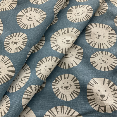 EXCLUSIVE Premier Prints Lazy Lion Cotton Duck Baby Blue | Medium Weight Duck Fabric | Home Decor Fabric | 54" Wide