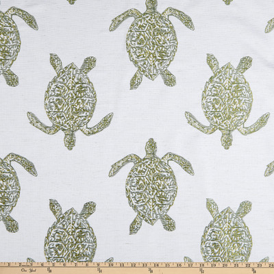 Claridge Home Turtle Tango Embroidered Woven Green | Medium Weight Basketweave Fabric | Home Decor Fabric | 54" Wide