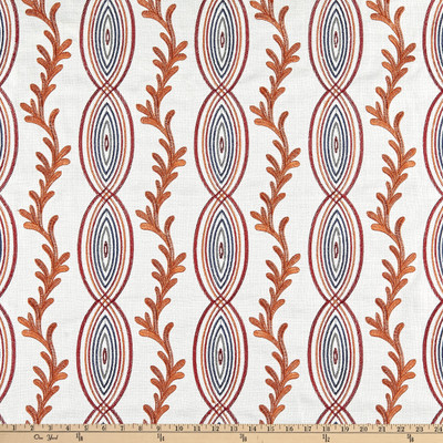 Claridge Home Coral Crewel Woven Embroidered Red/Orange | Medium Weight Basketweave Fabric | Home Decor Fabric | 54" Wide