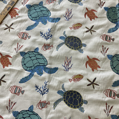 Claridge Home Swimming Turtles Woven Embroidered Multi | Medium Weight Basketweave Fabric | Home Decor Fabric | 54" Wide