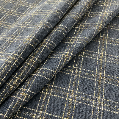 PKL Studio Glendale Plaid Chenille Navy | Medium/Heavyweight Basketweave, Chenille Fabric | Home Decor Fabric | 54" Wide