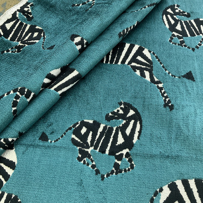 Farlowe Dancing Zebra Chenille Jacquard Teal | Very Heavyweight Jacquard, Chenille Fabric | Home Decor Fabric | 54" Wide