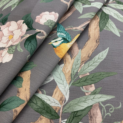 PKL Studio Connoisseur Kimono Vine Cotton Duck Pewter | Medium Weight Duck Fabric | Home Decor Fabric | 54" Wide