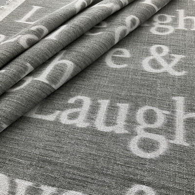 Gray Modern Coastal Love and Laugh Donegal Woven Grey | Heavyweight Woven Fabric | Home Decor Fabric | 54" Wide