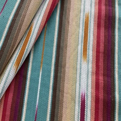 Laura & Kiran Baja Stripe Woven Twill Turq Multi Ikat | Heavyweight Woven, Twill Fabric | Home Decor Fabric | 56" Wide