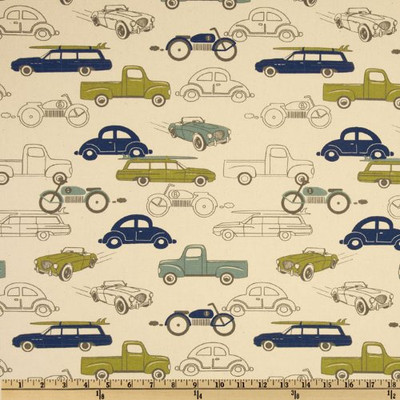 Premier Prints Retro Rides Felix Blue/Natural | Medium Weight Duck Fabric | Home Decor Fabric | 54" Wide