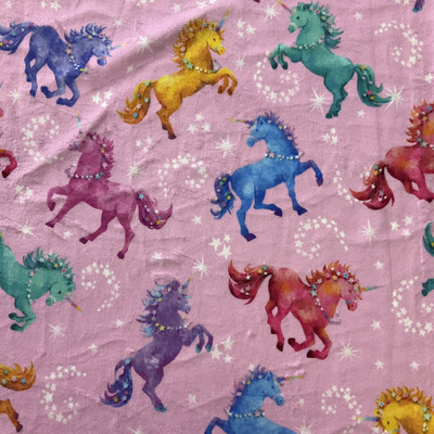 Prancing Unicorn Stars Fabric | Home Decor Apparel Fabric | Soft Fuzzy | 60" Wide | By The Yard