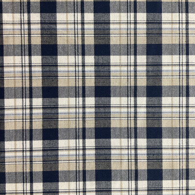 Blue Tan White Plaid Stretch Twill | 56" Wide | Lightweight Apparel