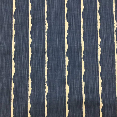 1.245 Yard Piece of Navy Demin Colored Deckled Edge Stripe in White | Upholstery Fabric | BTY | 54"