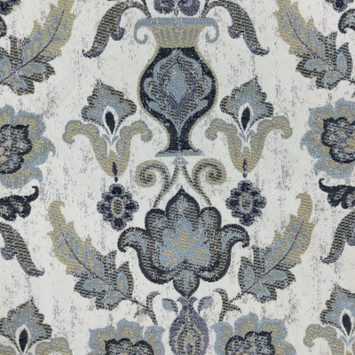 4 Yard Piece of Grand Palace in Indigo |  Upholstery & Heavy Curtain Fabric | Jacquard Floral in Blue / Cream / Taupe | 54 wide | By The Yard