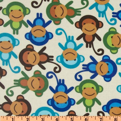 3 Yard Piece of Urban Zoologie Slicker Laminated Cotton Monkies Natural | Home Decor Fabric | 54" Wide