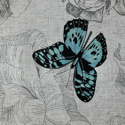 Spring in Titanium | Home Decor Fabric | Floral Butterflies in Turquoise / Grey / Natural  | Medium Weight | 54" Wide | By the Yard
