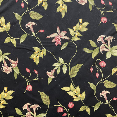 Haven in Onyx | Home Decor Fabric | Botanical Floral in Black / Green / Pink | Waverly | Medium Weight | 54" Wide | By the Yard