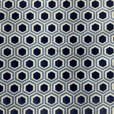 Honeycomb in Royal | Cut Velvet Home Decor Fabric | Dark Blue Velvet Hexagon with Light Blue / Off White | Waverly | Medium Weight | 54" Wide | By the Yard