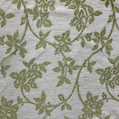 Afton Floral in Green | Upholstery Fabric | Chenille Leaves in Green on Off White | Jacquard | Heavyweight | 54" Wide | By the Yard