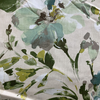 Paint Palette in Mist | Home Decor Fabric | Mint Green Teal Off White Floral | Kaufmann | 54" Wide | By the Yard
