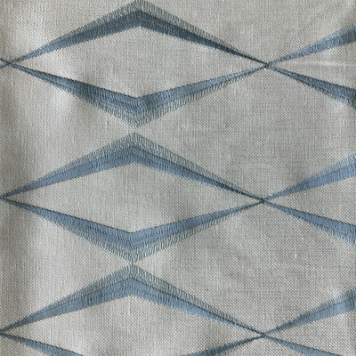 Astoria in Chambray | Embroidered Fabric | Blue / Off White Diamond Design | Drapery / Upholstery | 54" Wide | By the Yard