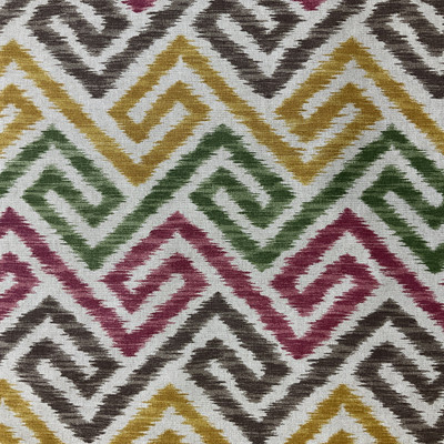 Kasuri in Berry | Home Decor Fabric | Yellow / Pink / Green Ikat Maze | Kaufmann | 54" Wide | By the Yard