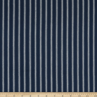 1.5 Yard Piece of Laura & Kiran Retro Stripe Woven White On Navy | Medium/Heavyweight Woven Fabric | Home Decor Fabric | 58" Wide