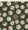 Clothworks Better Not Pout Y3784-113 Vintage Christmas Ornaments Sayings Forest Green  | Sold By Half-Yard