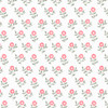 white fabric with little pink flowers on green stems