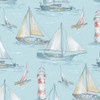 Michael Miller Coastal Living CX11432-Blue Boating Sailboats Lighthouses | Per Half Yard