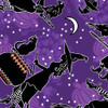 Benartex Happy Hauntings Glow in The Dark Fabric - Witchy Woman Purple Black Cat 14946G-66| SOLD BY THE HALF-YARD