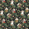 Northcott Winter Song DP27802-99 Birdhouses Chickadees Cardinals | SOLD BY THE HALF-YARD