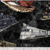 QT Fabrics Steam and Steel 31633-J Trains Charcoal | SOLD BY THE HALF-YARD
